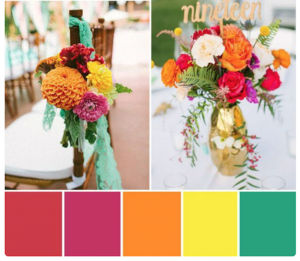 bright wedding flowers in pinks, oranges, yellows