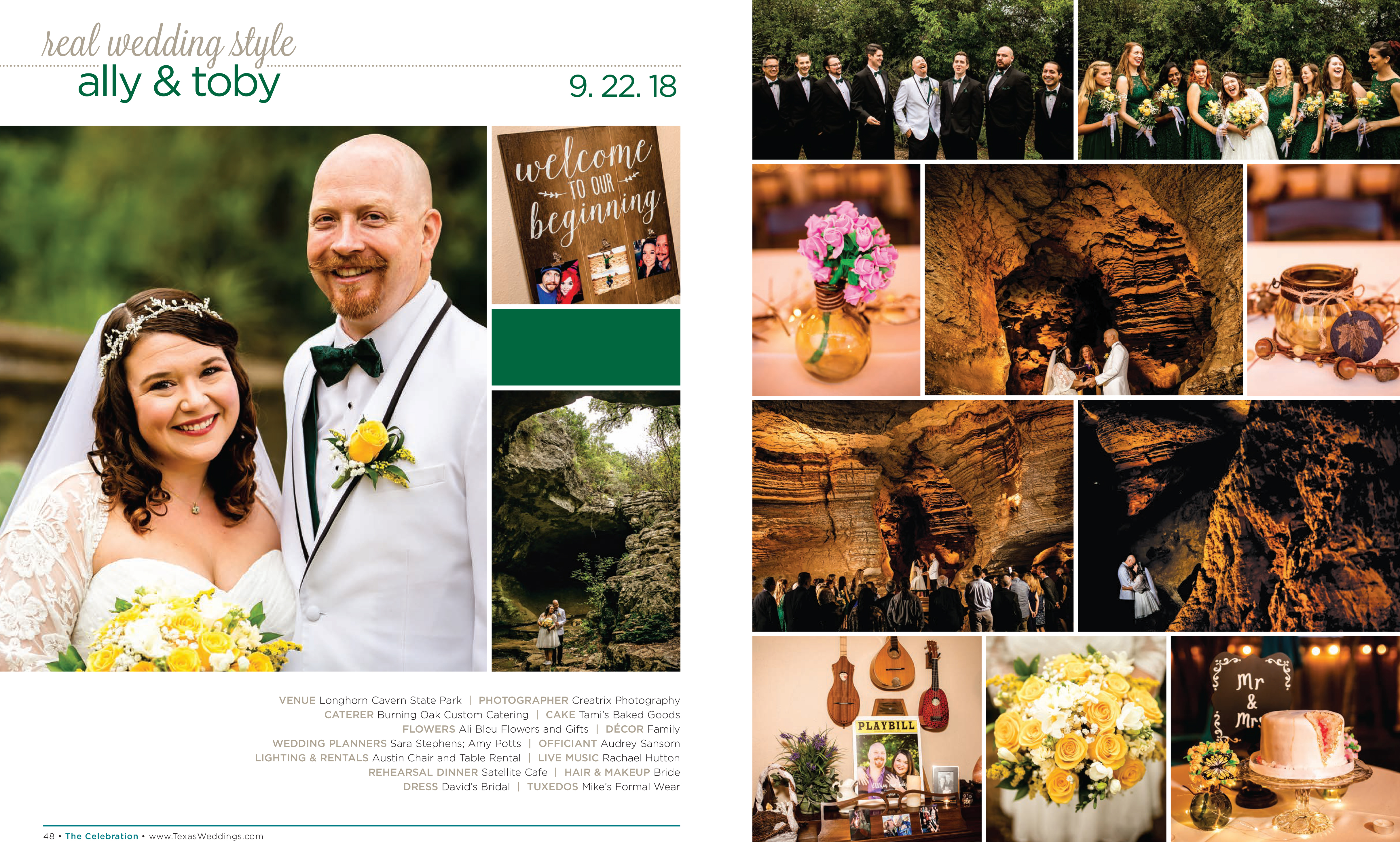 Ally & Toby in their Real Wedding Page in the Spring/Summer 2019 Texas Wedding Guide