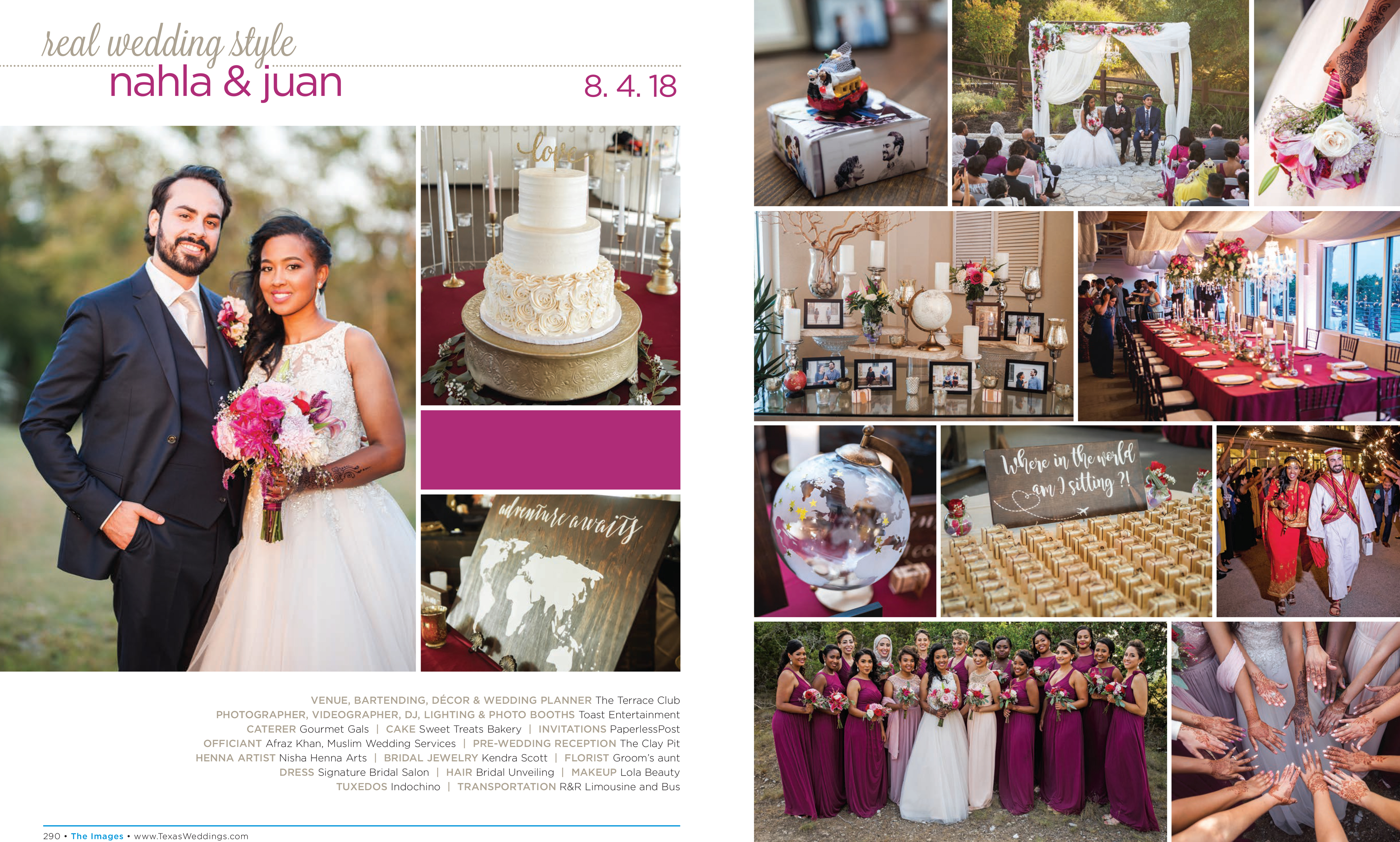 Nahla & Juan in their Real Wedding Page in the Spring/Summer 2019 Texas Wedding Guide