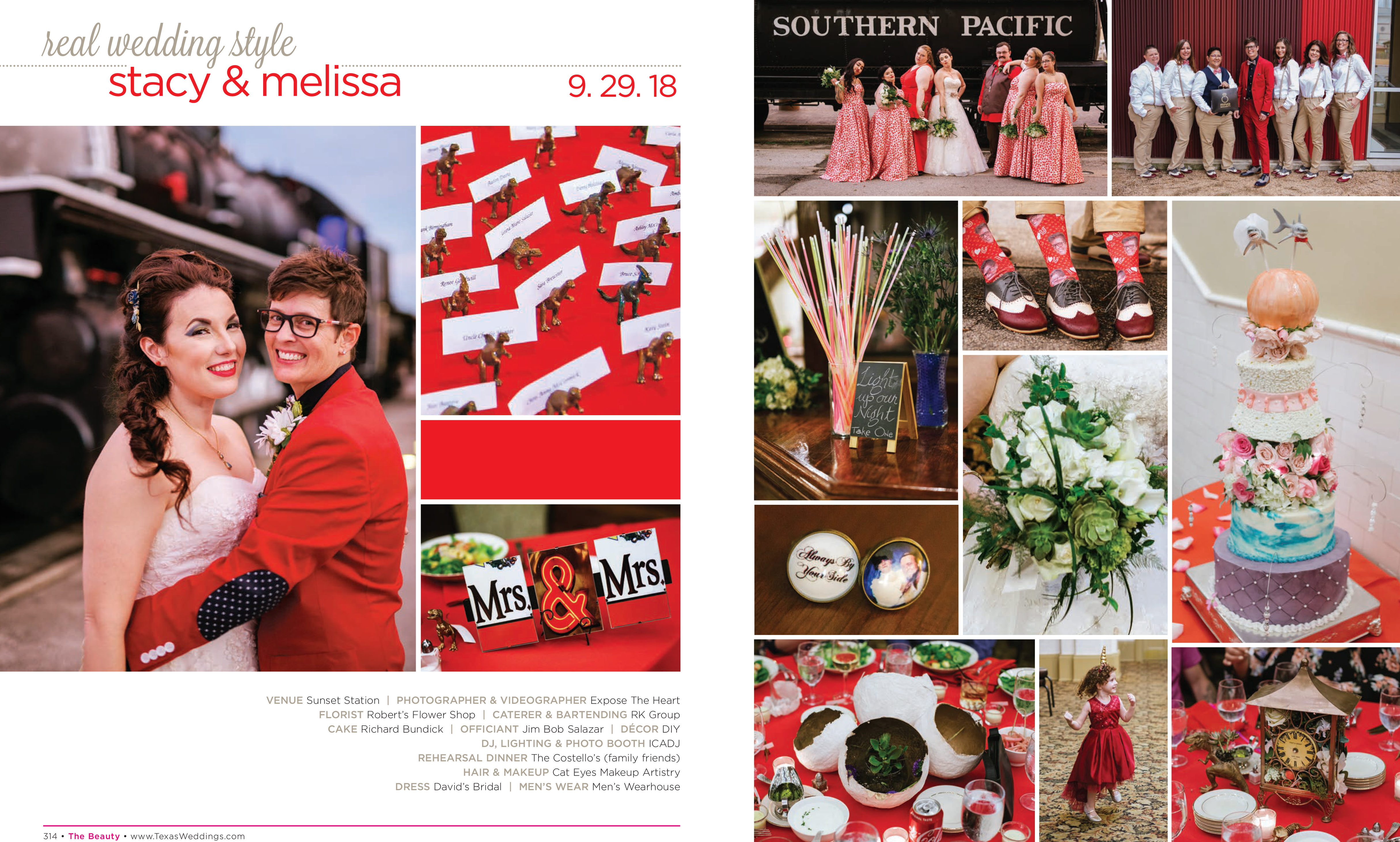 Stacy & Melissa in their Real Wedding Page in the Spring/Summer 2019 Texas Wedding Guide