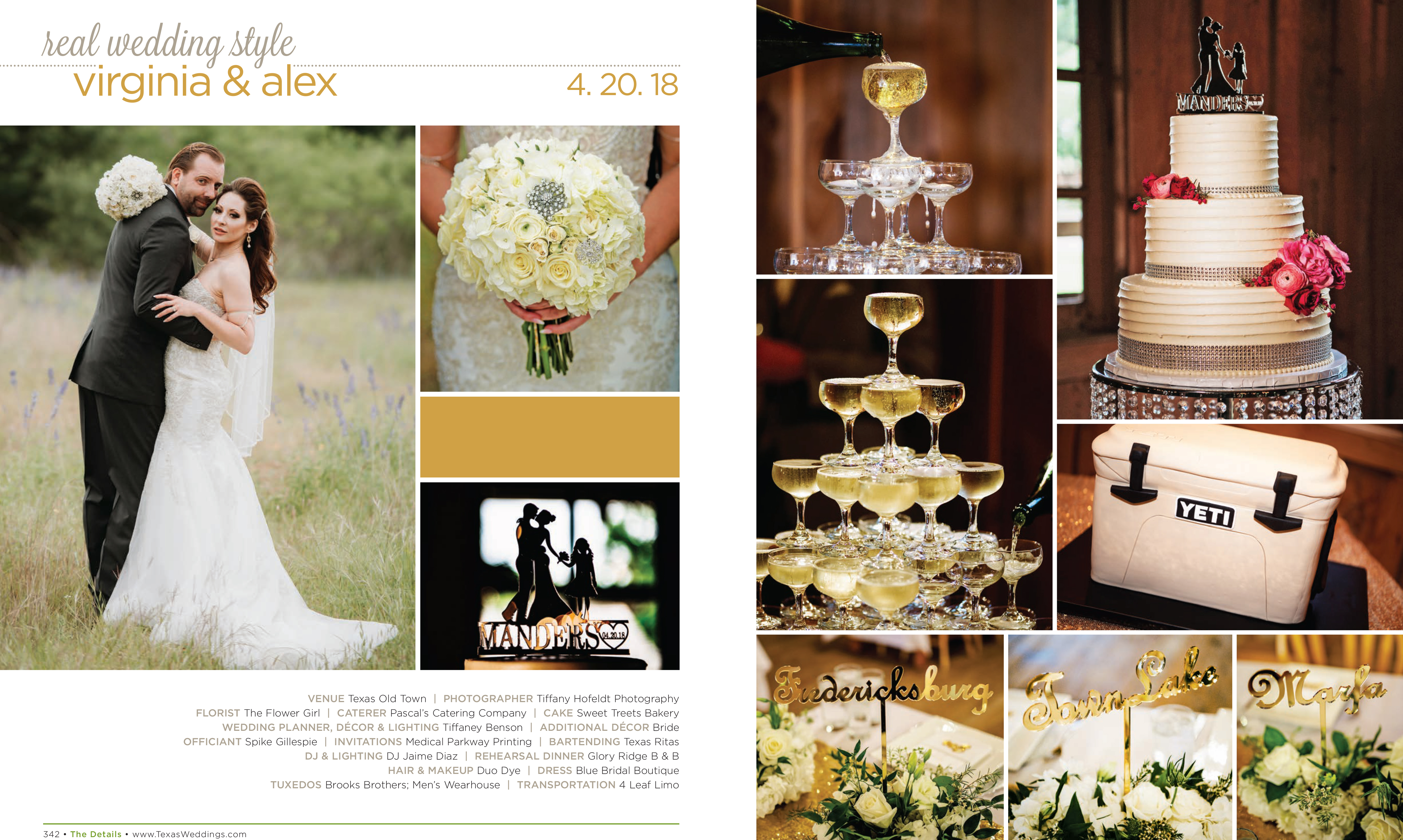 Virginia & Alex in their Real Wedding Page in the Spring/Summer 2019 Texas Wedding Guide