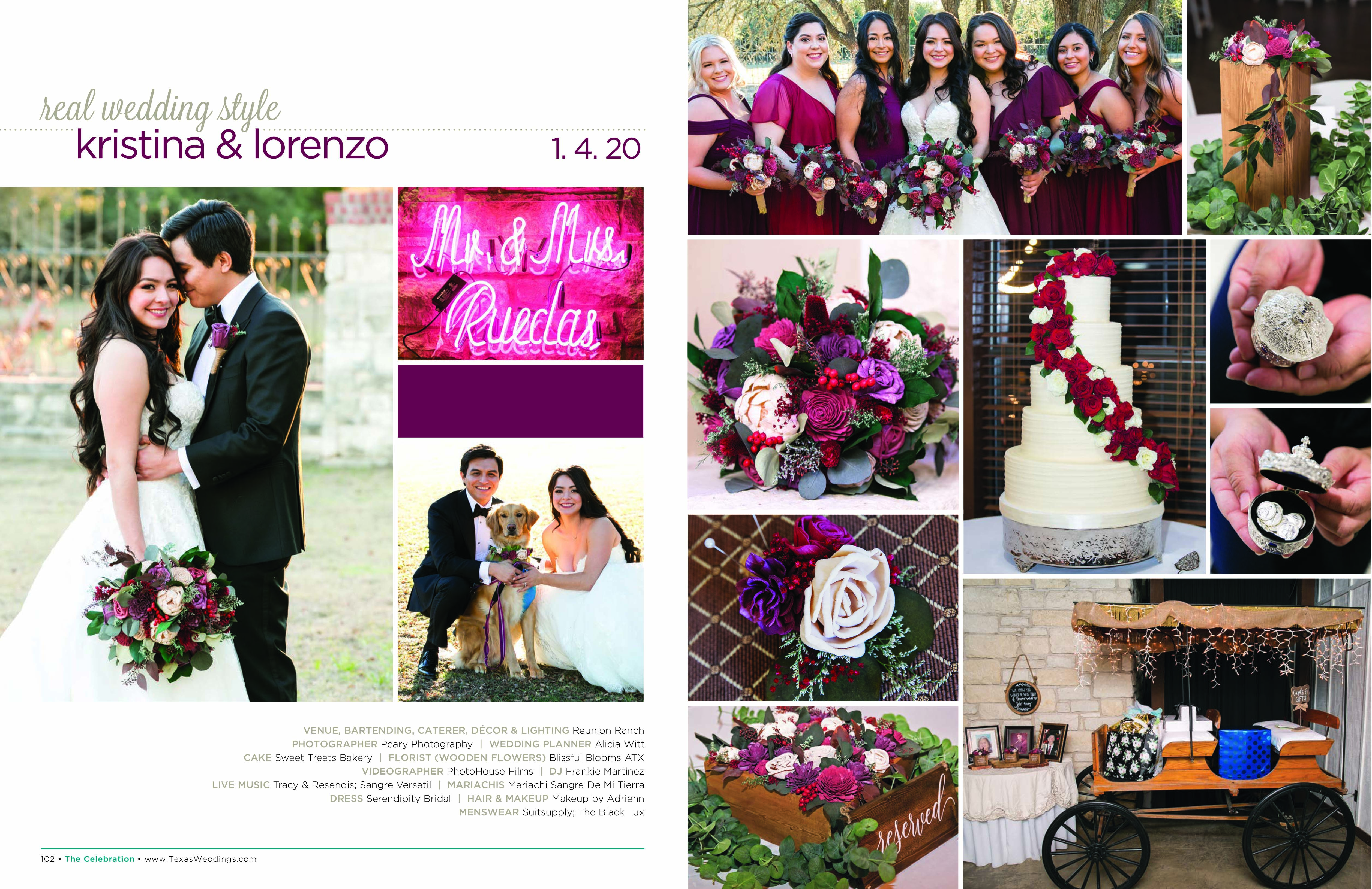 Kristina & Lorenzo in their Real Wedding Page in the Spring/Summer 2020 Texas Wedding Guide