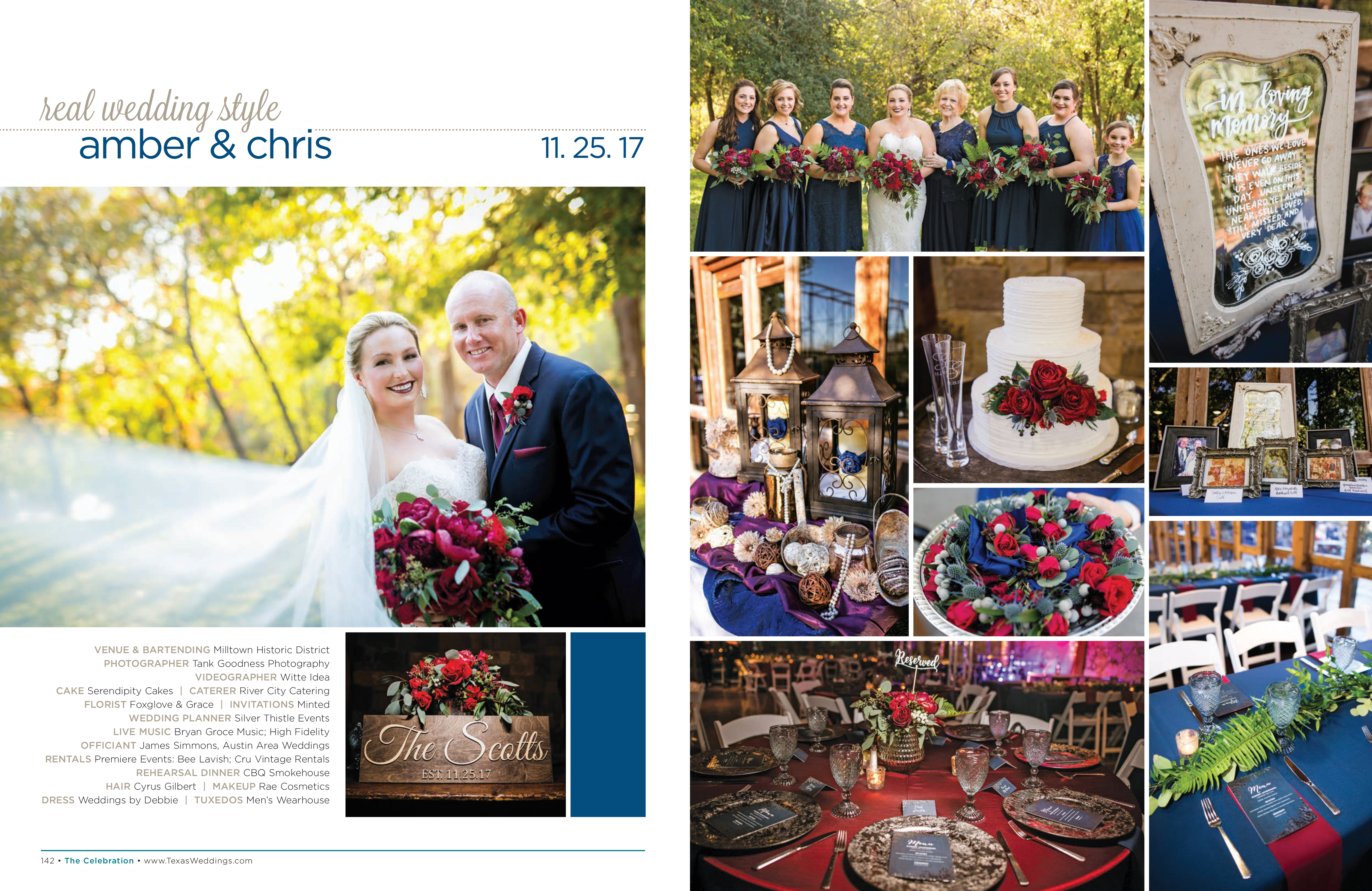 Amber & Chris in their Real Wedding Page in the Spring/Summer 2018 Texas Wedding Guide