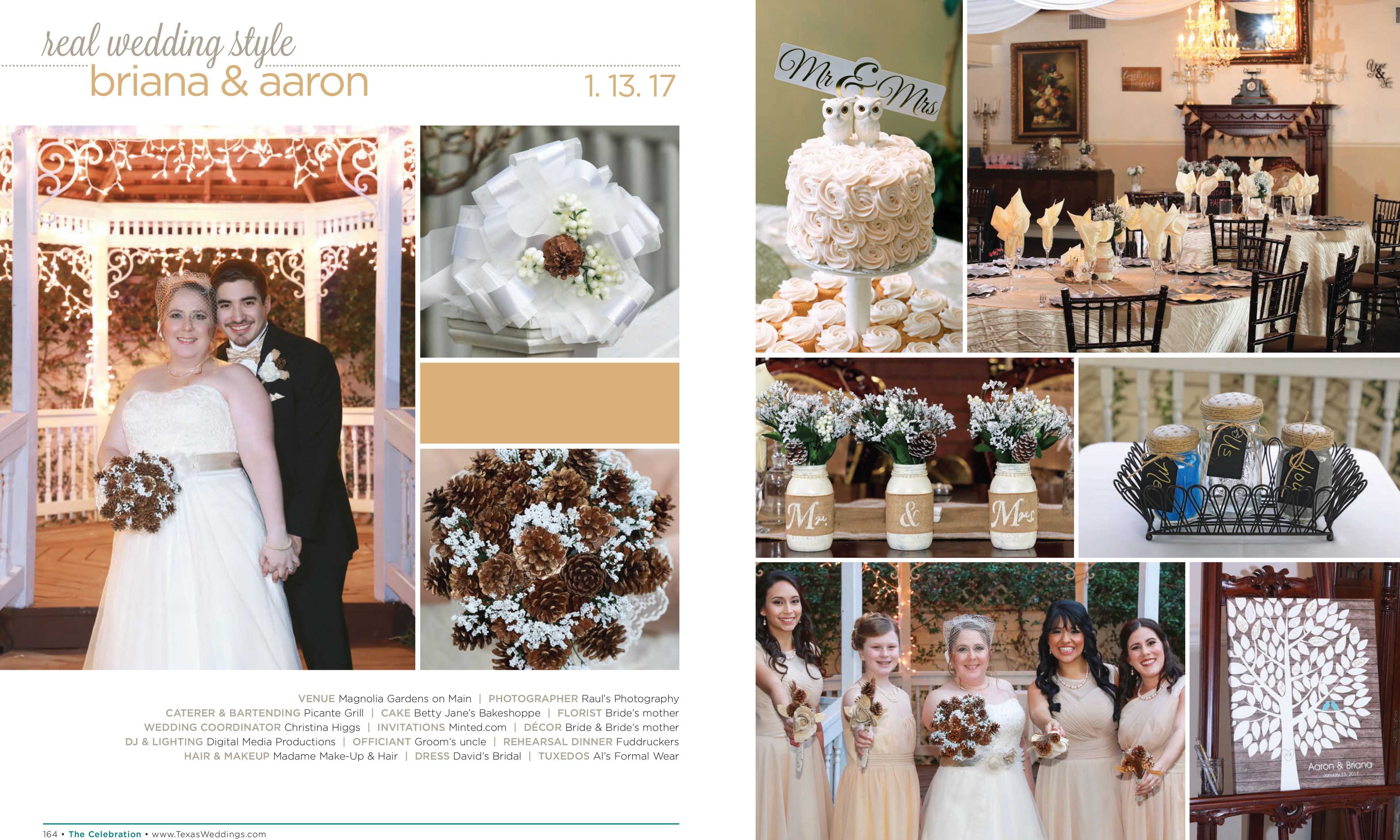 Briana & Aaron in their Real Wedding Page in the Fall/Winter 2017 Texas Wedding Guide