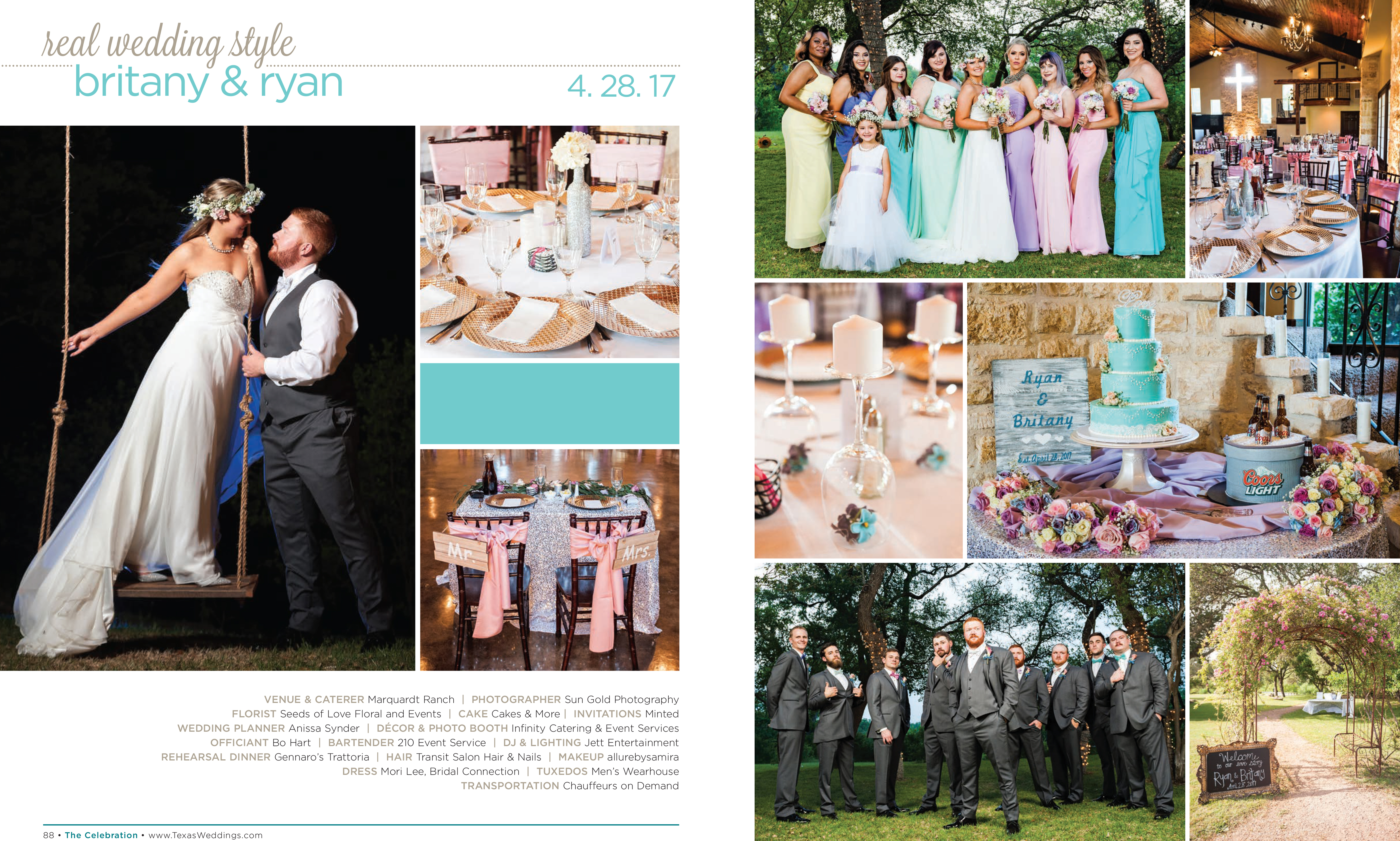 Britany & Ryan in their Real Wedding Page in the Fall/Winter 2017 Texas Wedding Guide