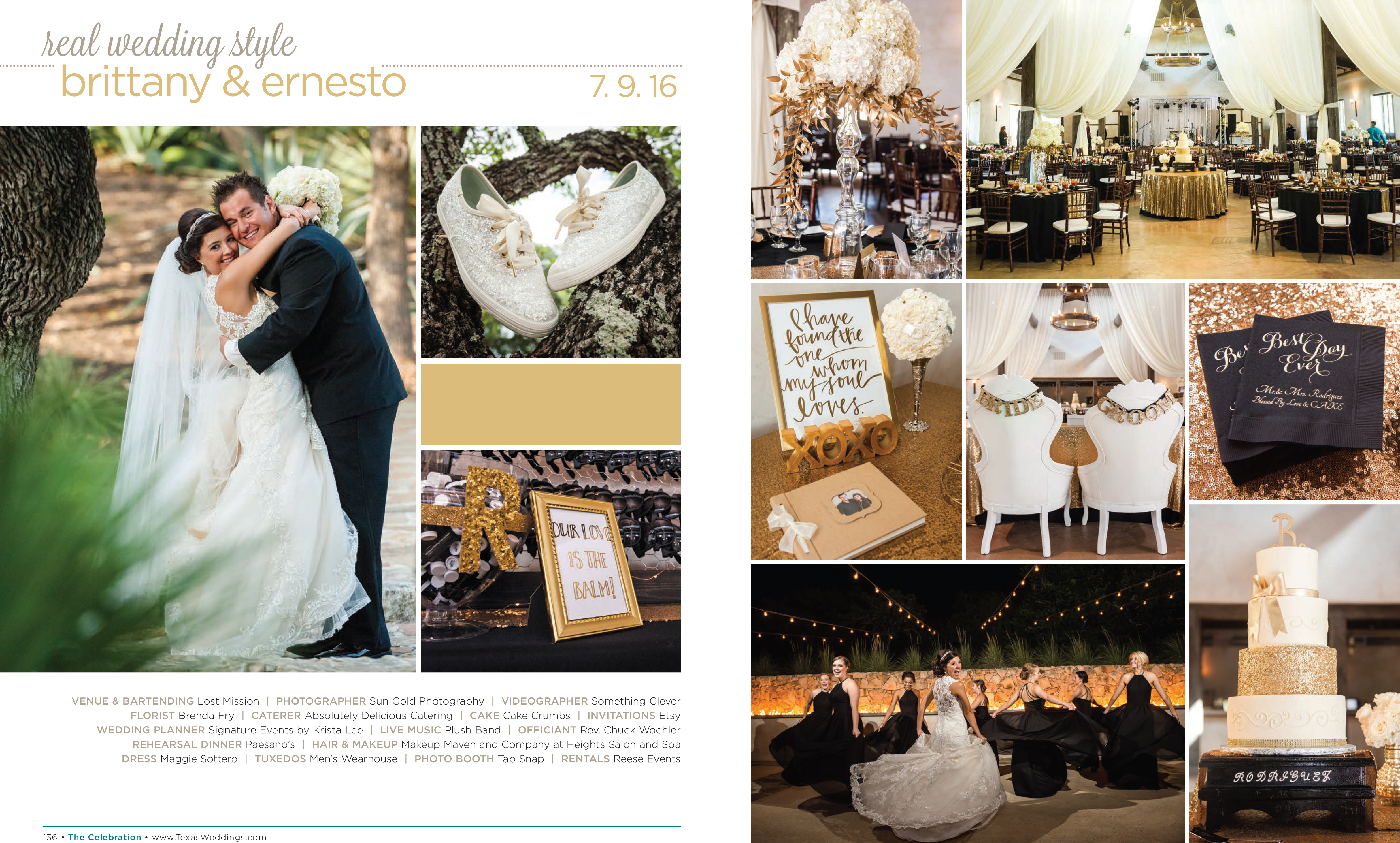 Brittany & Ernesto in their Real Wedding Page in the Spring/Summer 2017 Texas Wedding Guide