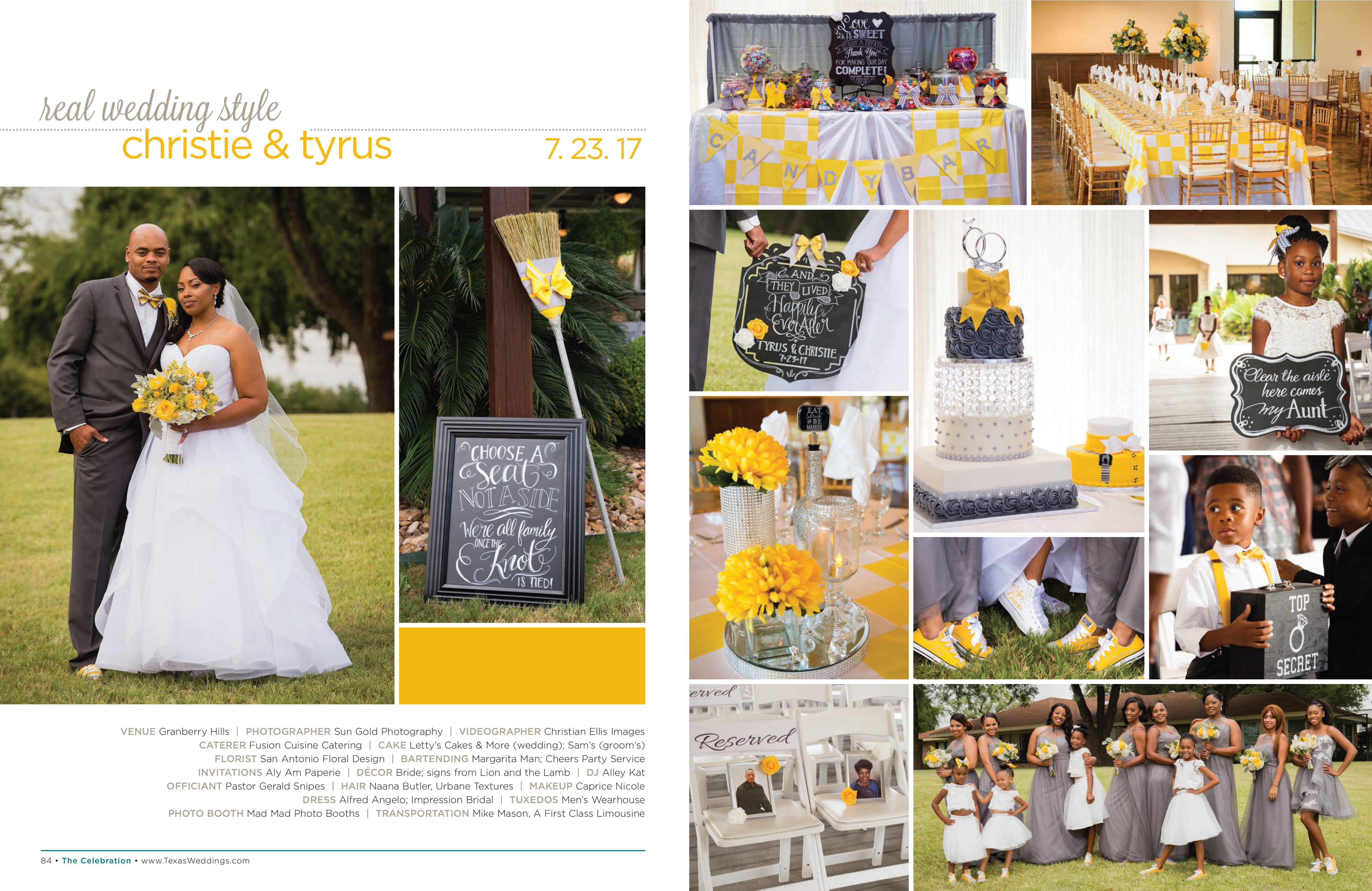 Christie & Tyrus in their Real Wedding Page in the Spring/Summer 2018 Texas Wedding Guide