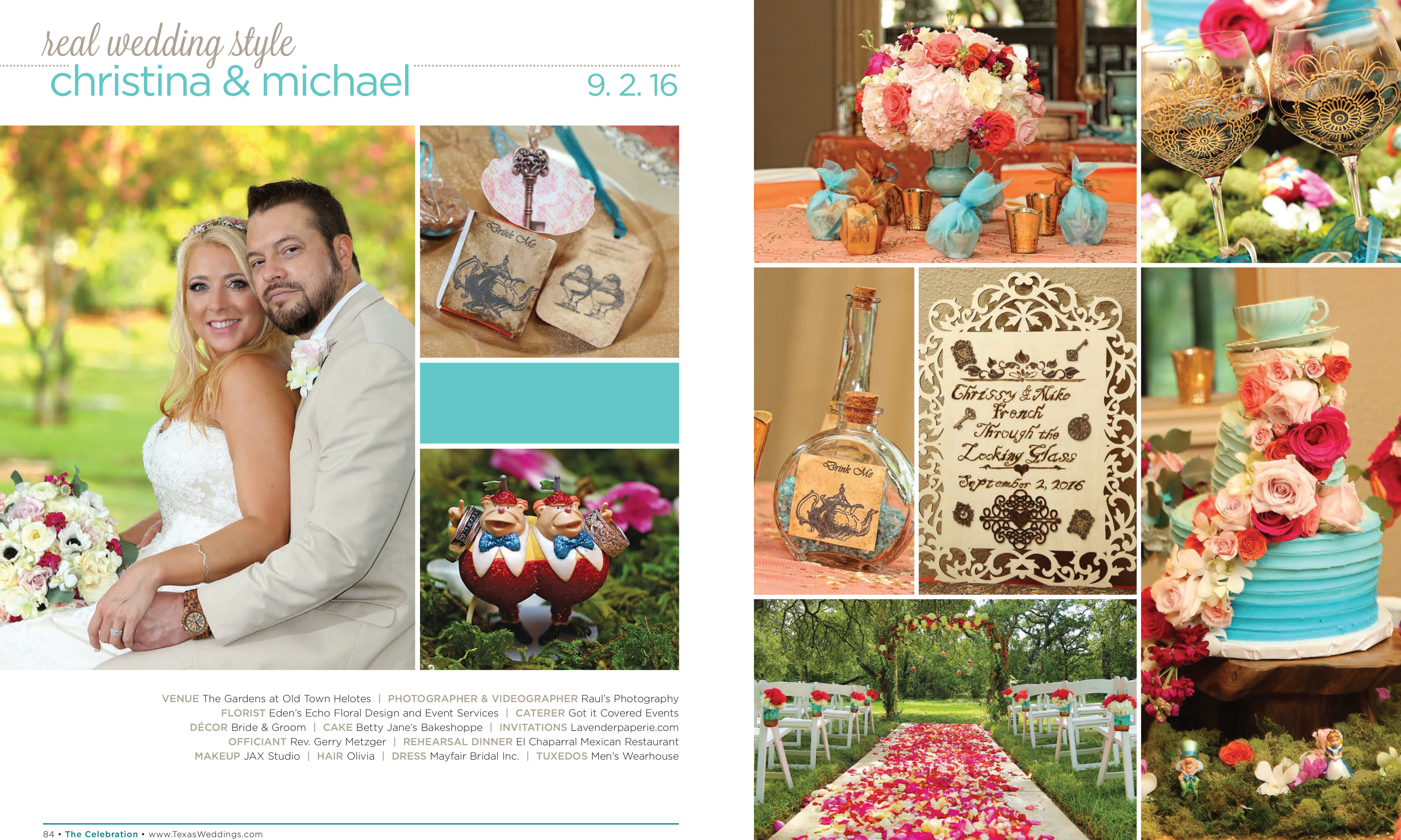 Christina & Michael in their Real Wedding Page in the Spring/Summer 2017 Texas Wedding Guide