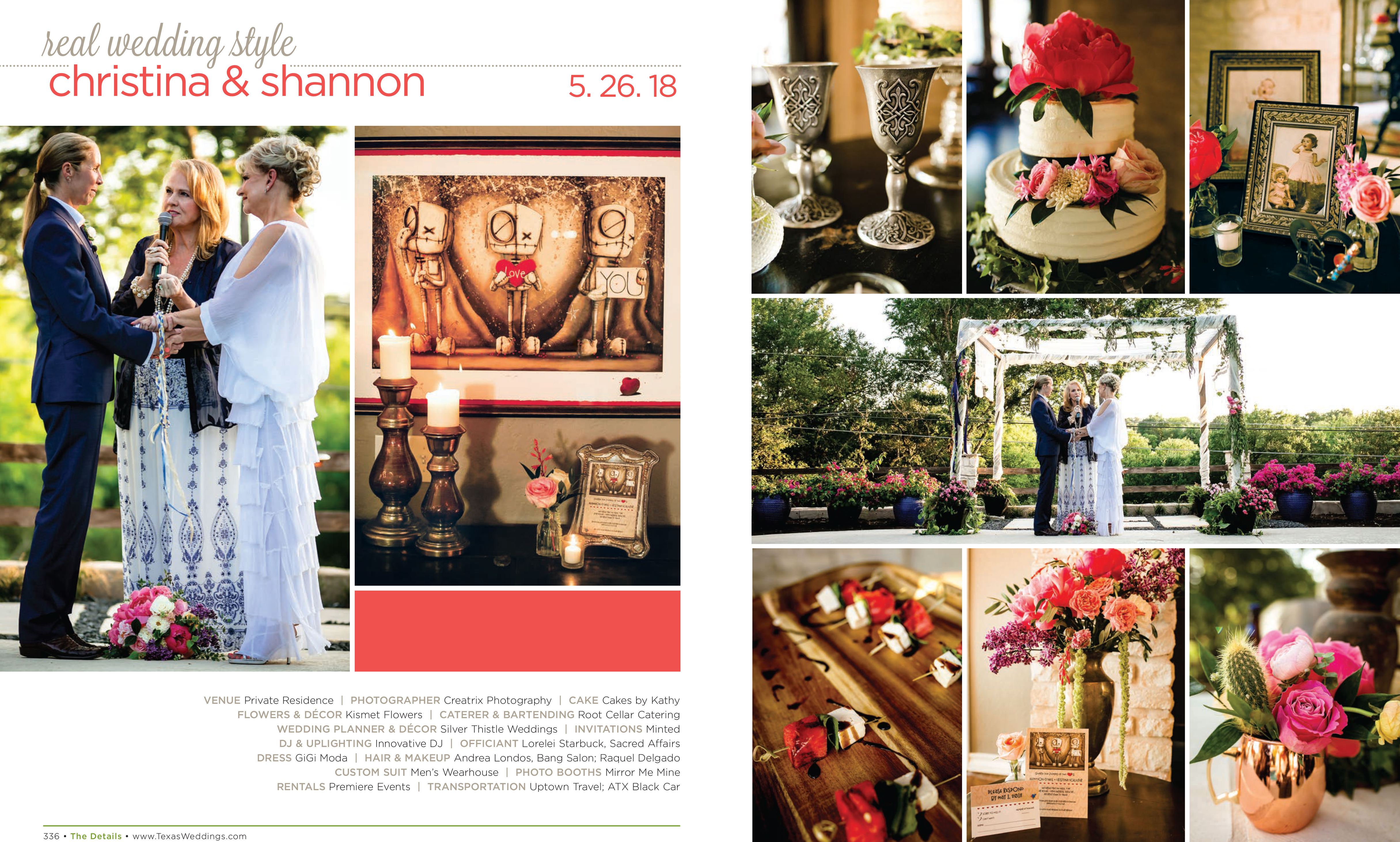 Christina & Shannon in their Real Wedding Page in the Fall/Winter 2018 Texas Wedding Guide