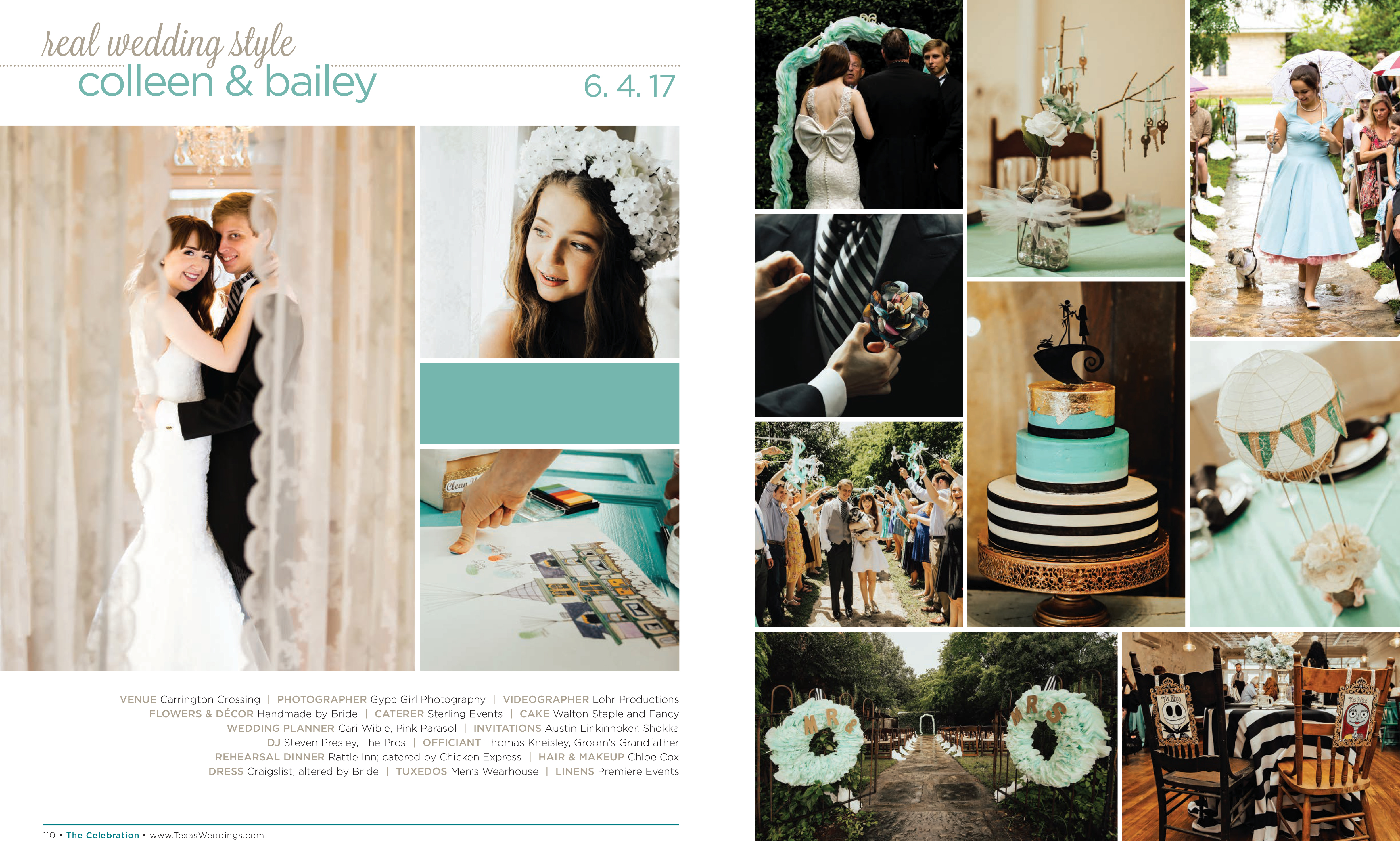 Colleen & Bailey in their Real Wedding Page in the Fall/Winter 2017 Texas Wedding Guide