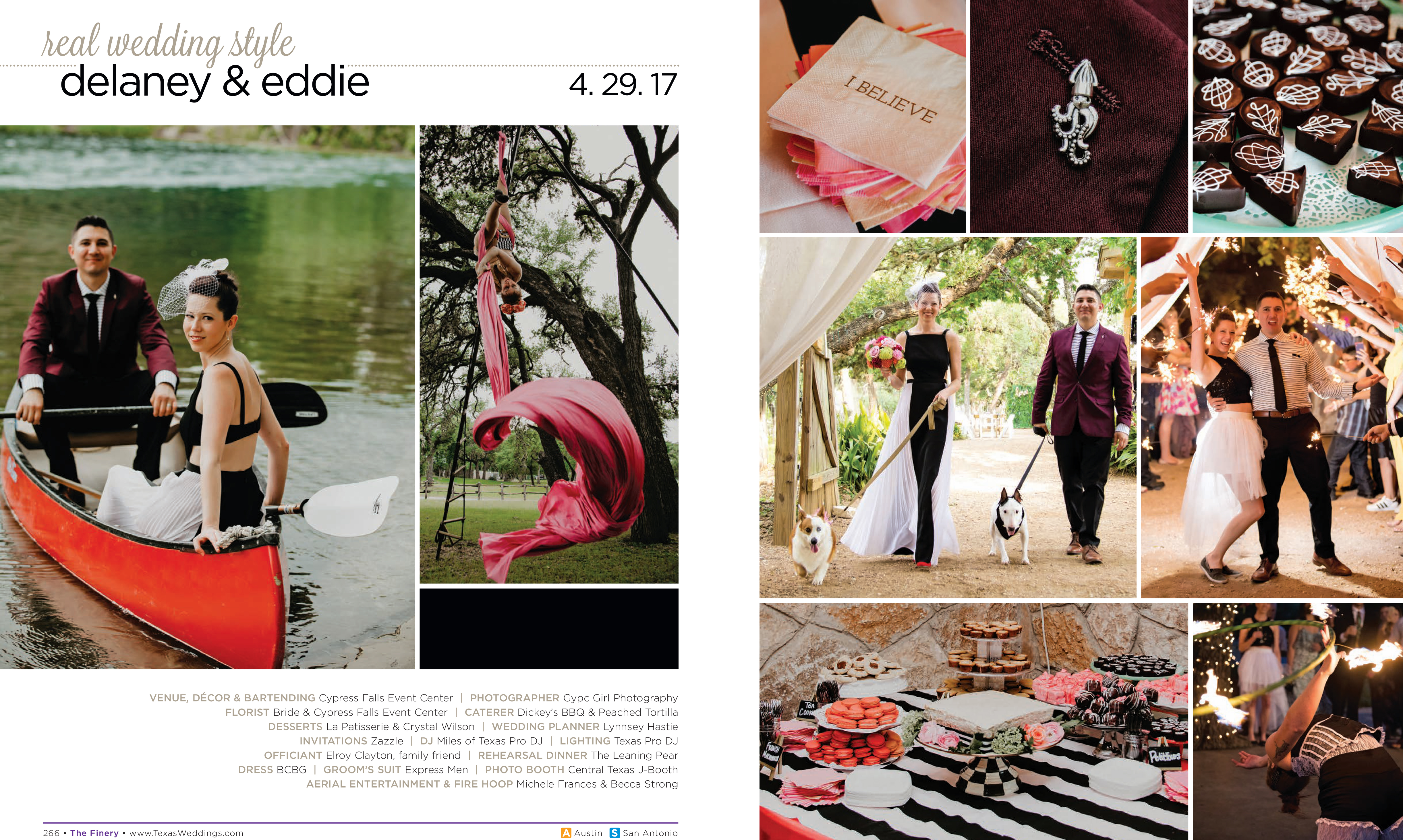 Delaney & Eddie in their Real Wedding Page in the Fall/Winter 2017 Texas Wedding Guide