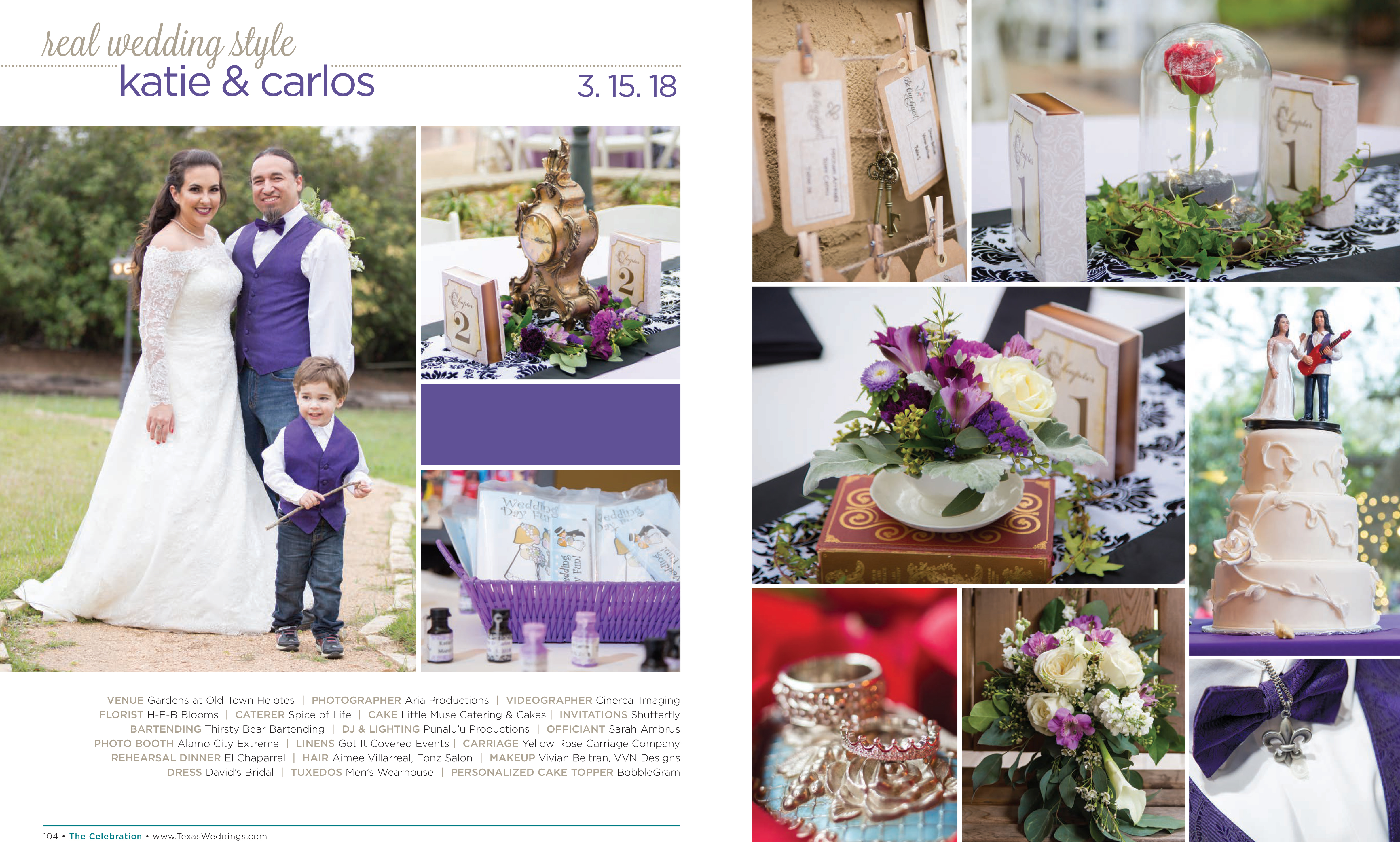 Katie & Carlos in their Real Wedding Page in the Fall/Winter 2018 Texas Wedding Guide