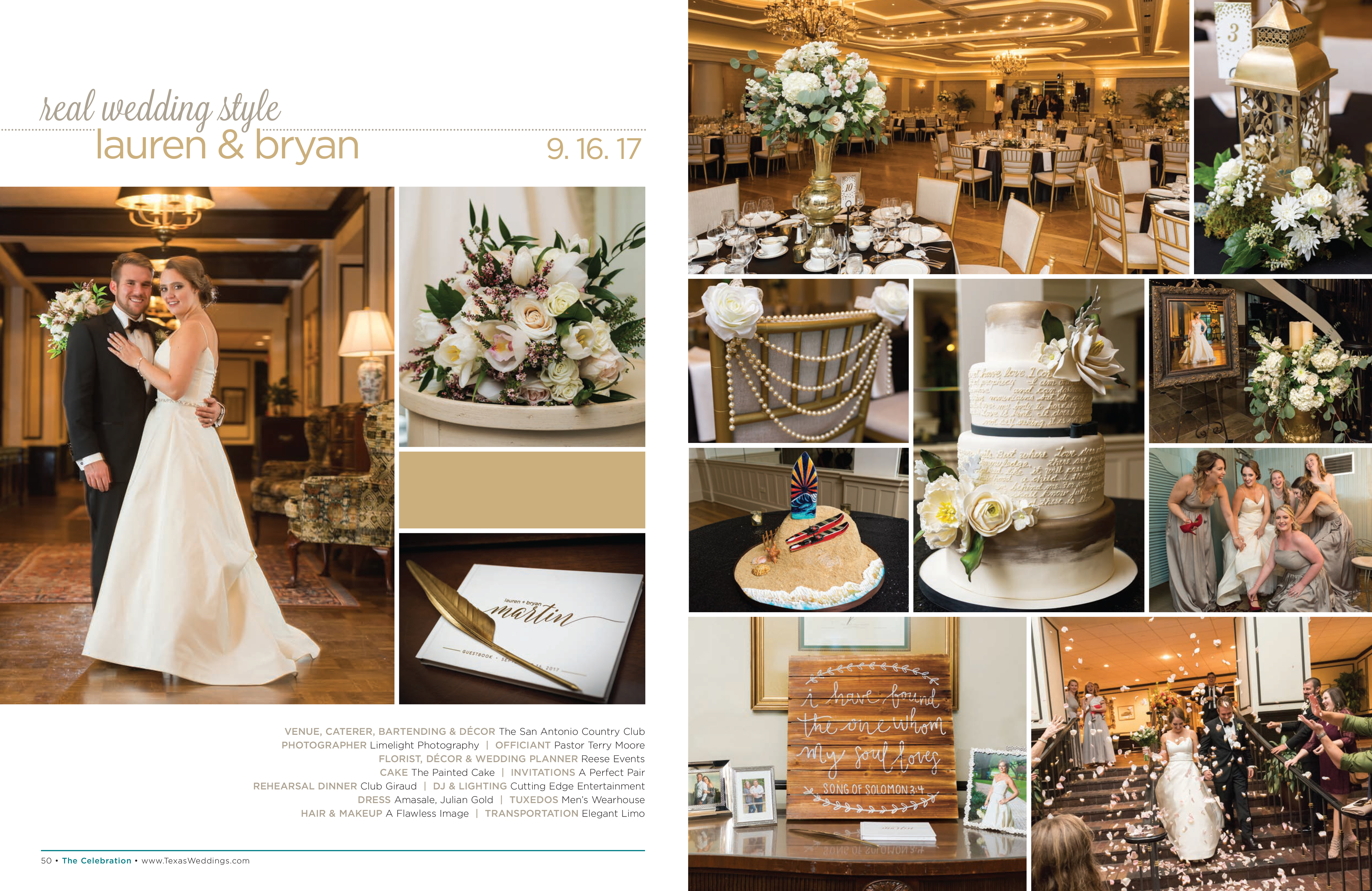 Lauren & Bryan in their Real Wedding Page in the Spring/Summer 2018 Texas Wedding Guide