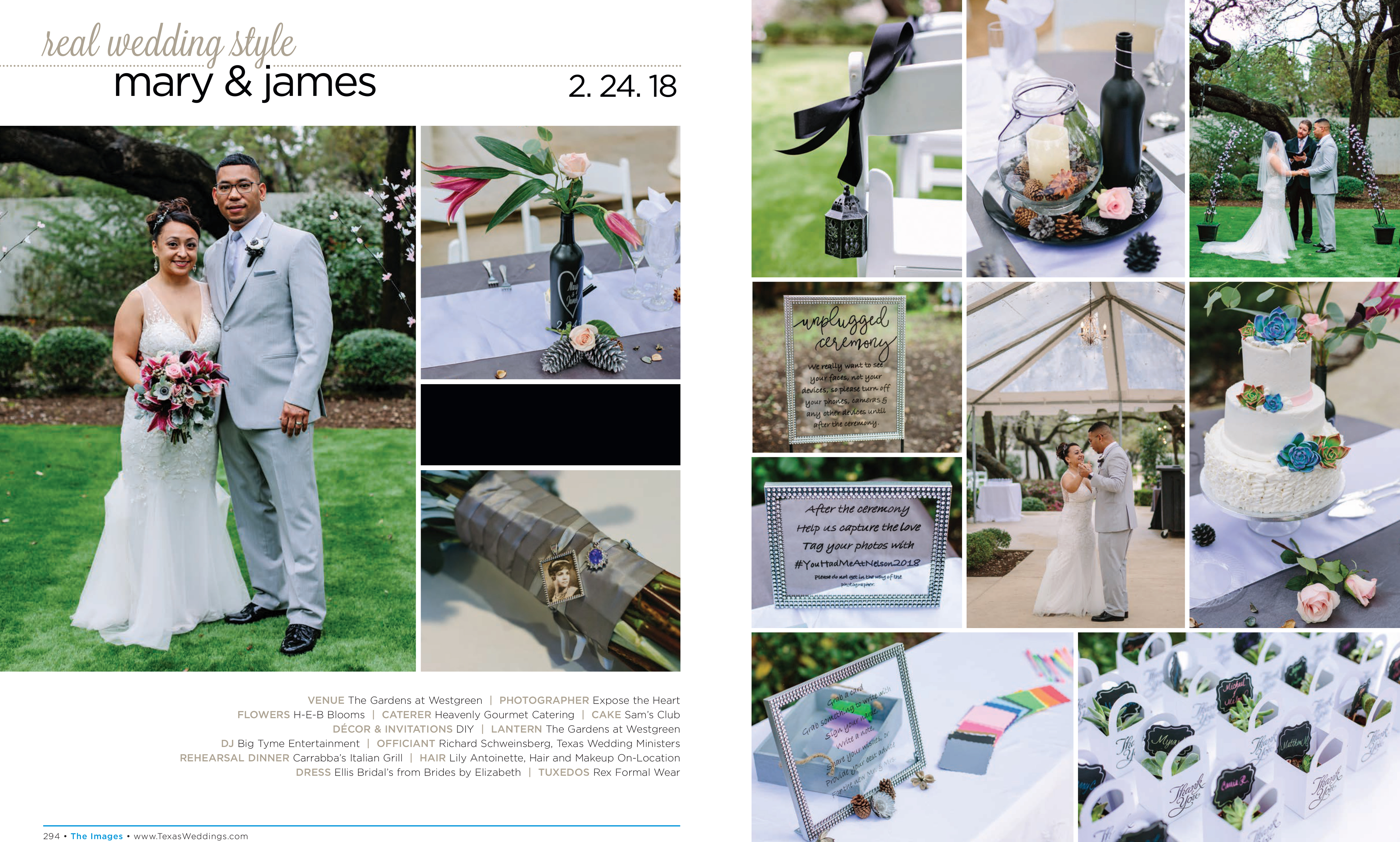 Mary & James in their Real Wedding Page in the Fall/Winter 2018 Texas Wedding Guide