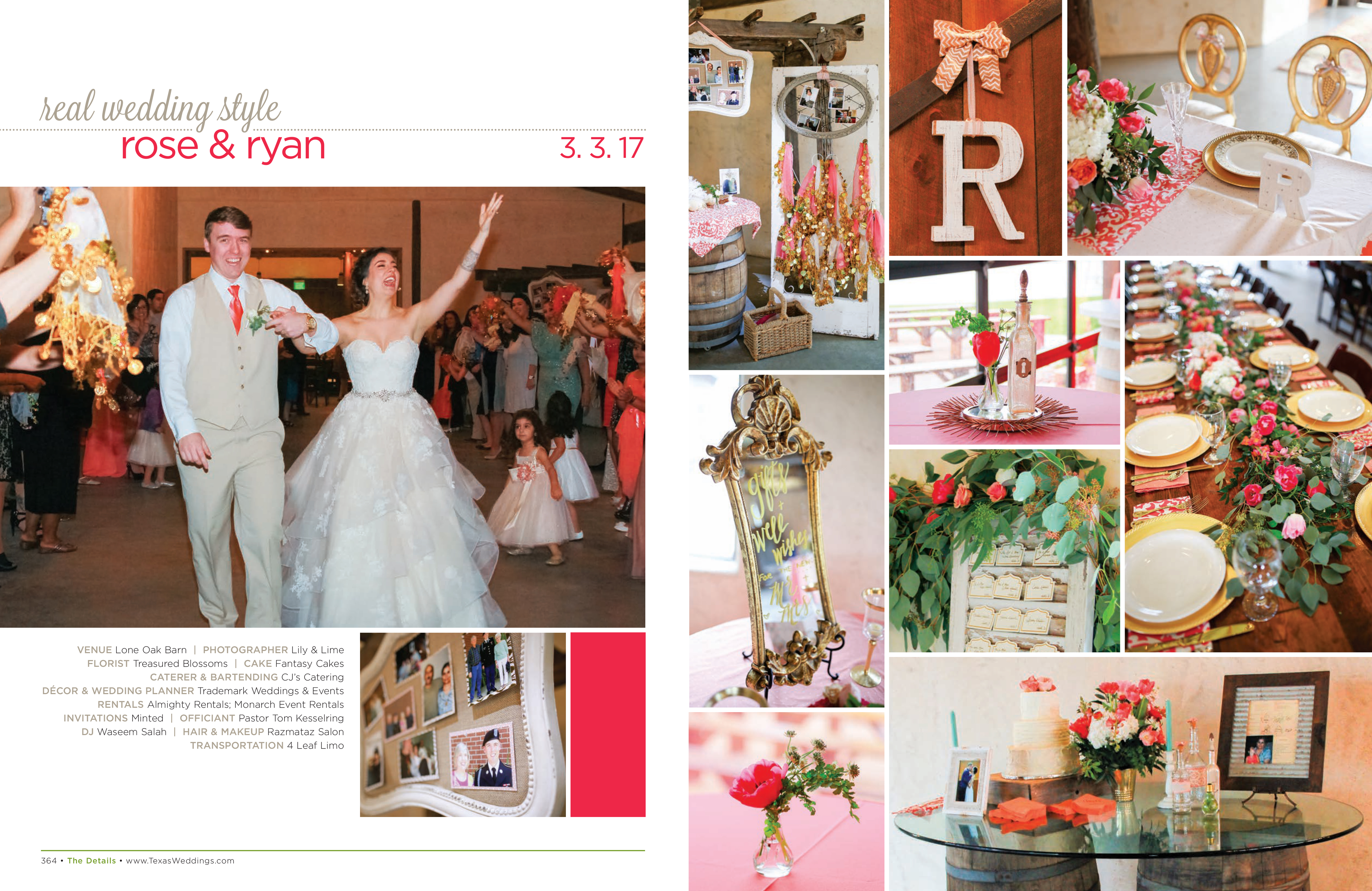 Rose & Ryan in their Real Wedding Page in the Spring/Summer 2018 Texas Wedding Guide