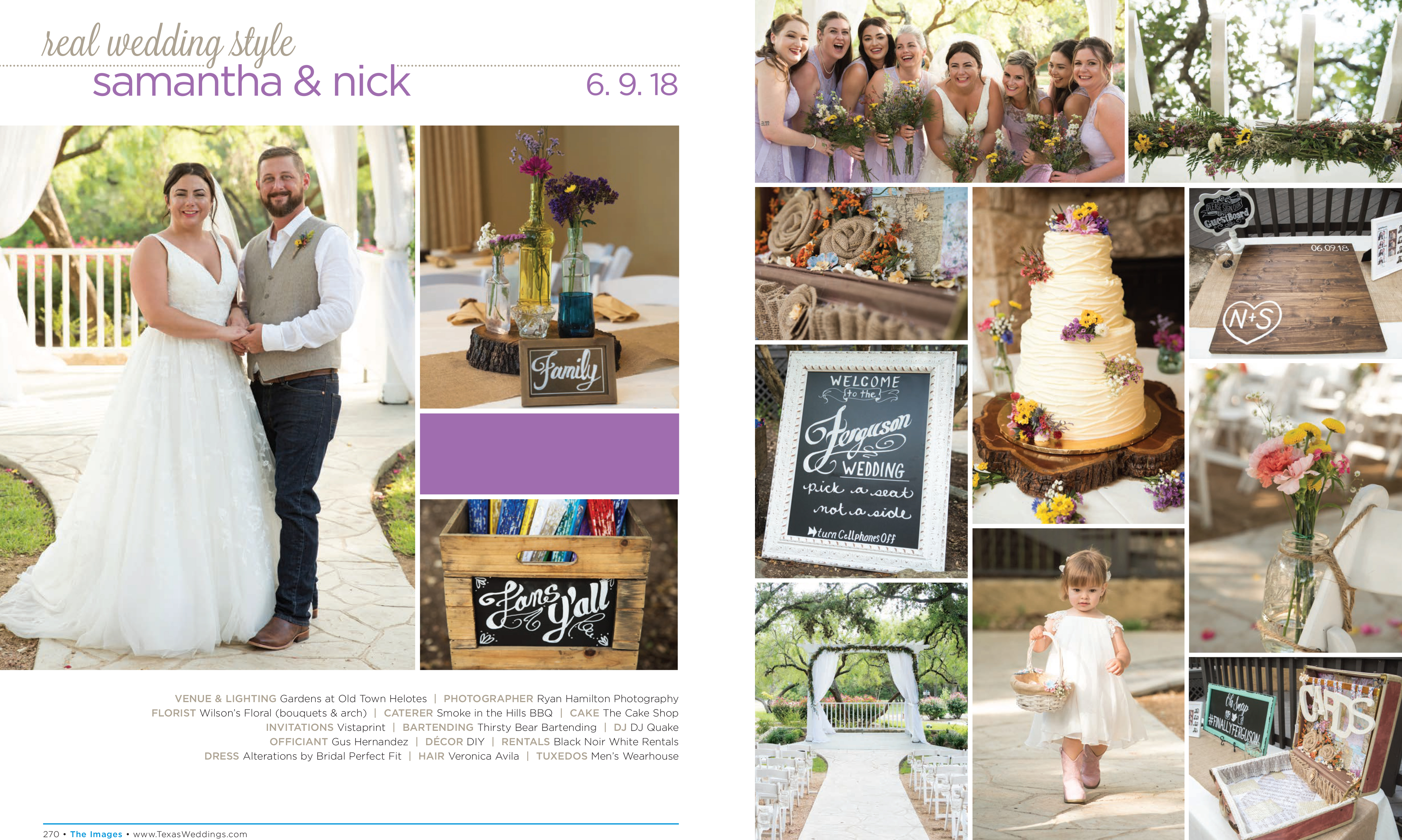 Samantha & Nick in their Real Wedding Page in the Fall/Winter 2018 Texas Wedding Guide