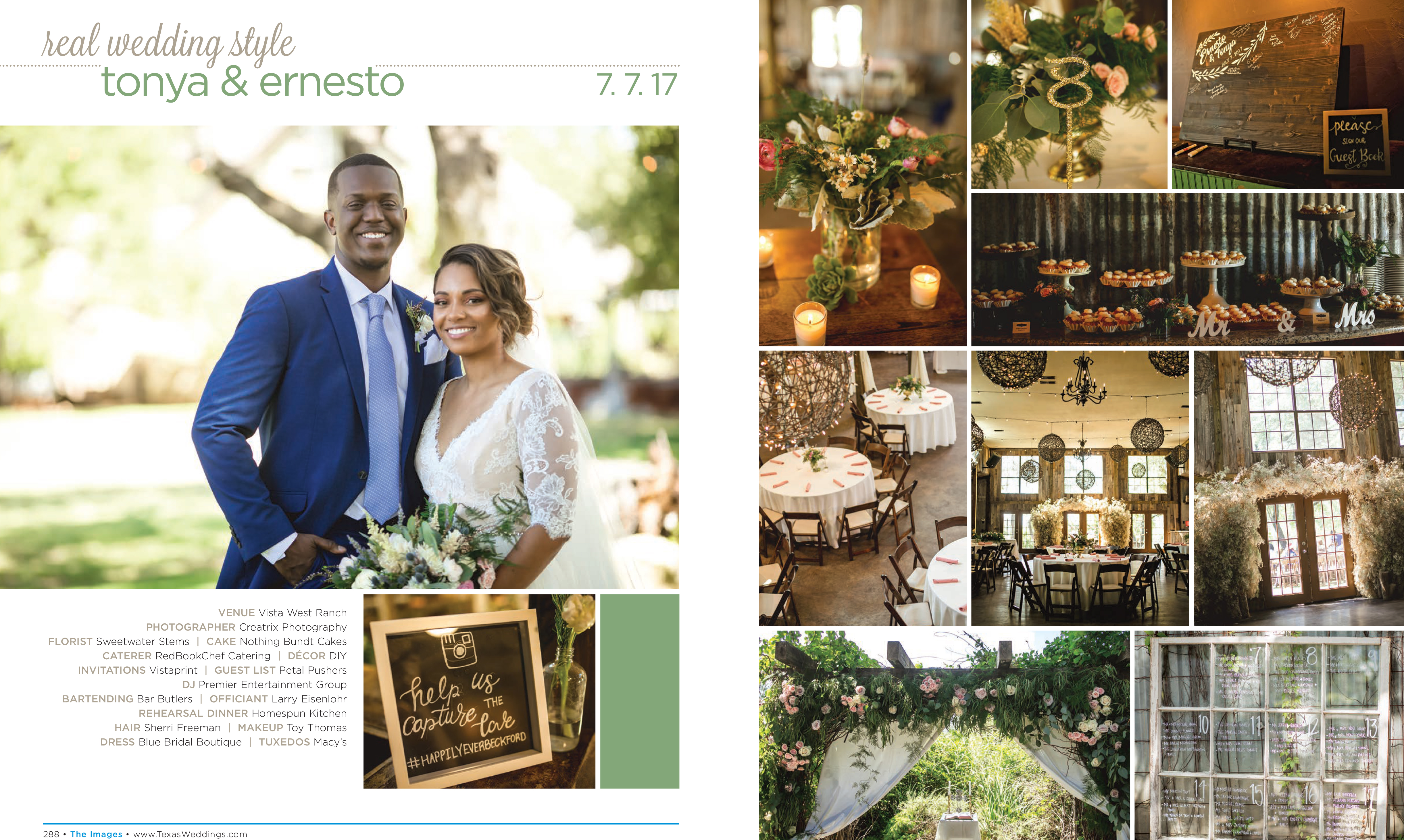 Tonya & Ernesto in their Real Wedding Page in the Fall/Winter 2017 Texas Wedding Guide